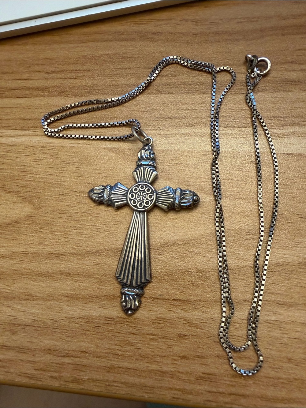 Vintage Ornate Cross by Schube on amazing 24 inch box chain-all sterling silver